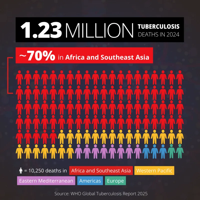 1.23 million tuberculosis deaths in 2024. ~70% in Africa and Southeast Asia.